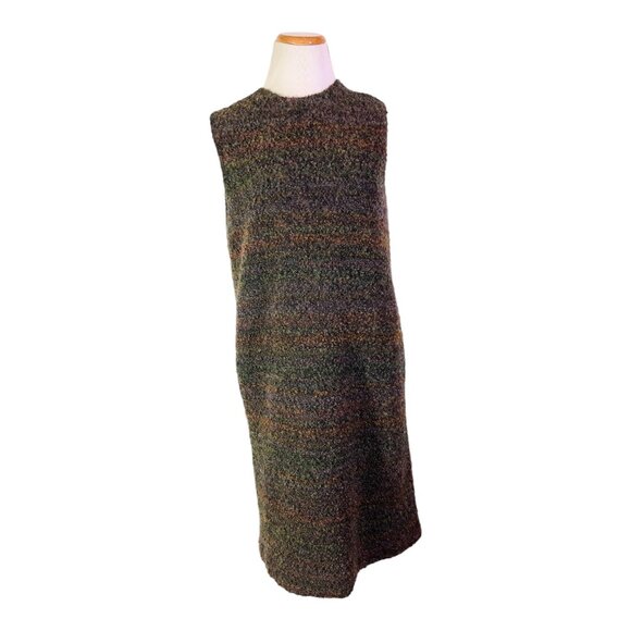 Hache Size 44 Textured Boucle Sleeveless Shift Dress Green Brown - Picture 1 of 12